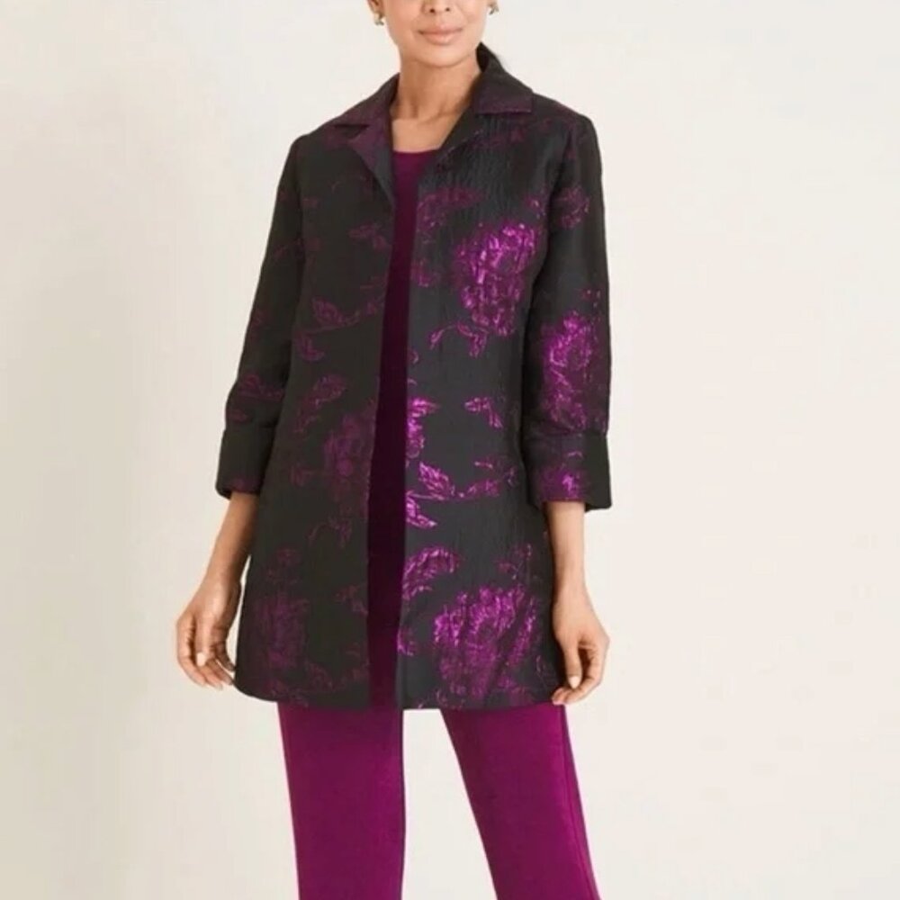 NWT Chico's travelers women 16/18 novelty plum jacquard jacket topper ladies